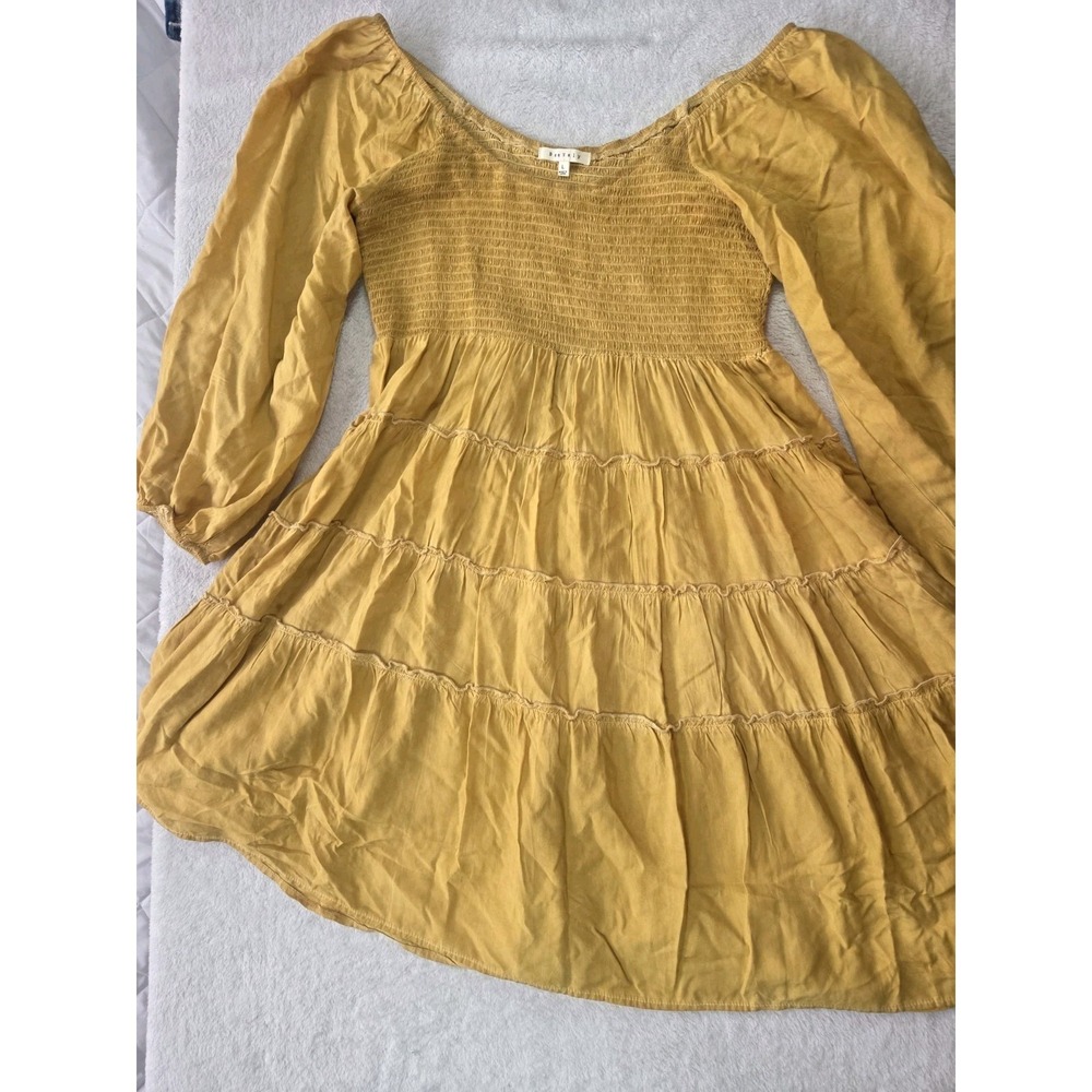 Baevely Mustard Yellow Smocked Peasant Top Womens L Off Shoulder Boho Blouse